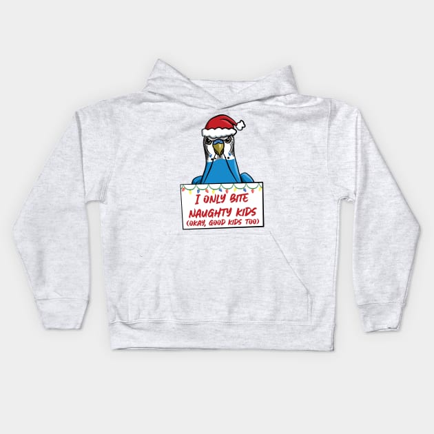 Only Bite Naughty Kids Male Blue Budgie Kids Hoodie by punkburdarts